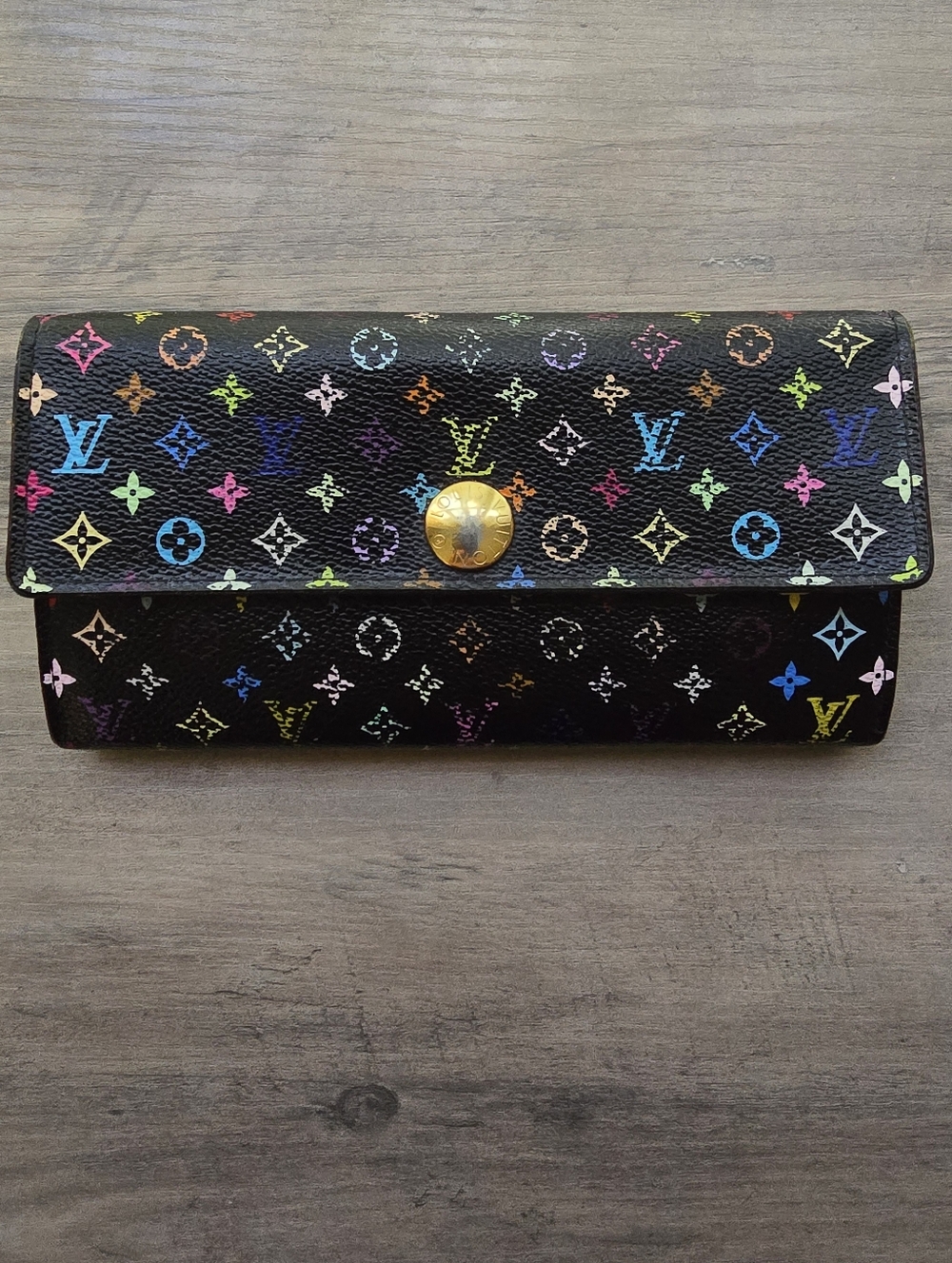 Louis Vuitton Takashi Murakami Black Multicolor Monogram Canvas Sarah Wallet